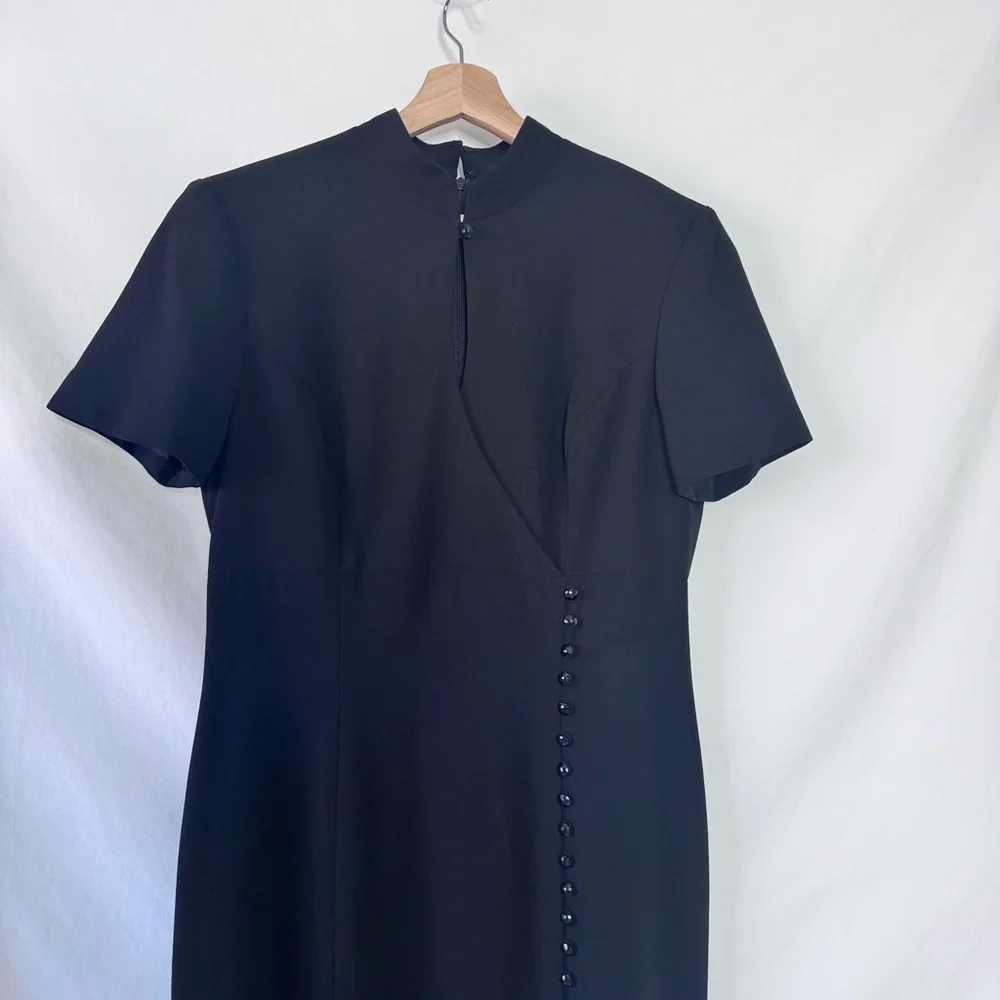 Vintage Liz Claiborne Black Mock Neck Midi Dress 12 Korea 90s Minimalist - Picture 3 of 13